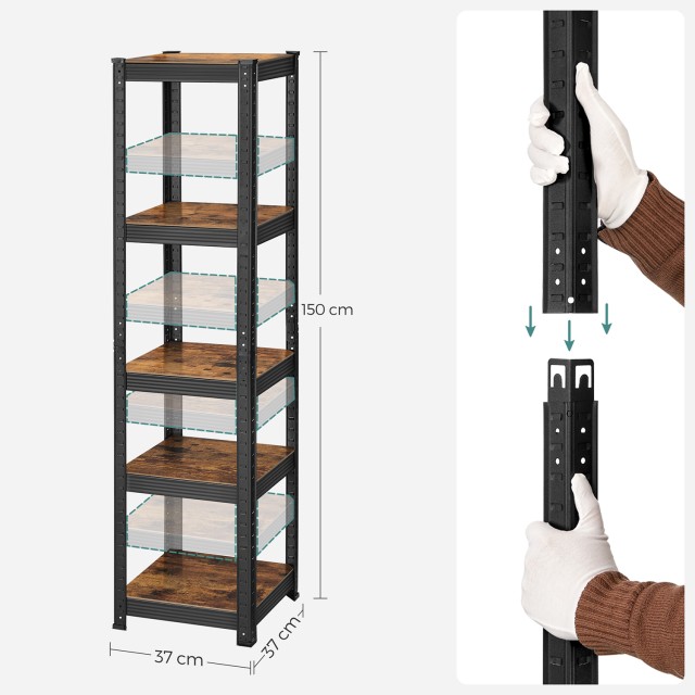 Ράφι SONGMICS, 37x37x150 cm, 400 kg, Ρουστίκ Καφέ/Μαύρο GLR037B01 