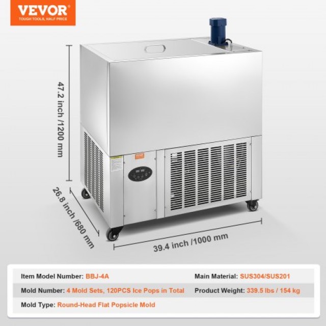 VEVOR Επαγγελματική Μηχανή Παγωτίνων - 4 Καλούπια, 120 Τεμάχια  SYB...
