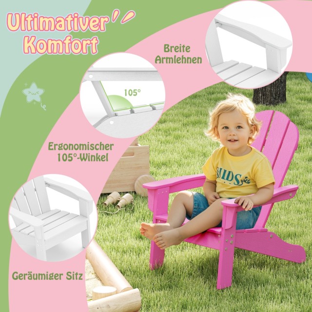 Costway Παιδική Καρέκλα Adirondack HDPE 53,5 x 52 x 64 εκ. με Εργονομική Πλάτη Ροζ NP11919PI