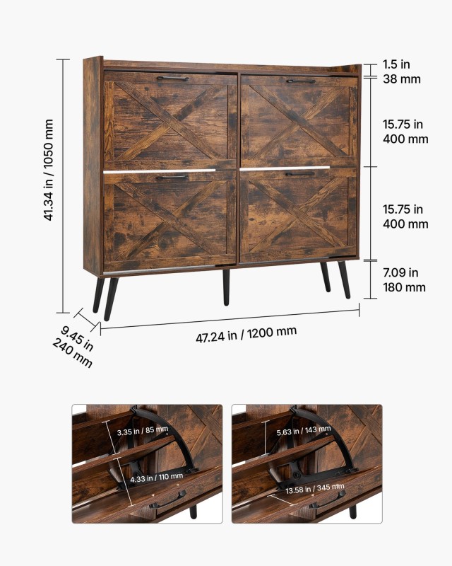 VEVOR Παπουτσοθήκη με 4 Αναδιπλούμενα Συρτάρια, Καφέ, Ιδανική για Ε...