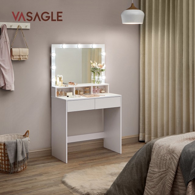 VASAGLE Λευκό Τραπέζι Μακιγιάζ με Ρυθμιζόμενο Καθρέφτη LED και Έλεγ...
