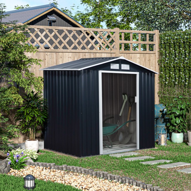 Εργαλειοθήκη Outsunny Garden Shed από λαμαρίνα με συρόμενες πόρτες, 213x130x185cm, Σκούρο Γκρι 845-030CG