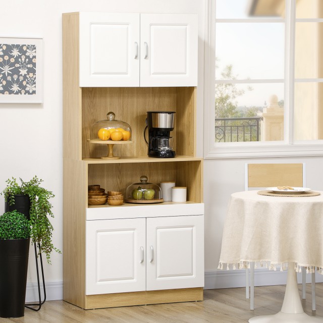 HOMCOM High Pantry Unit σε μοριοσανίδα με 4 πόρτες με ντουλάπια και ανοιχτό ράφι, 80x40x180 cm 835-982V00ND