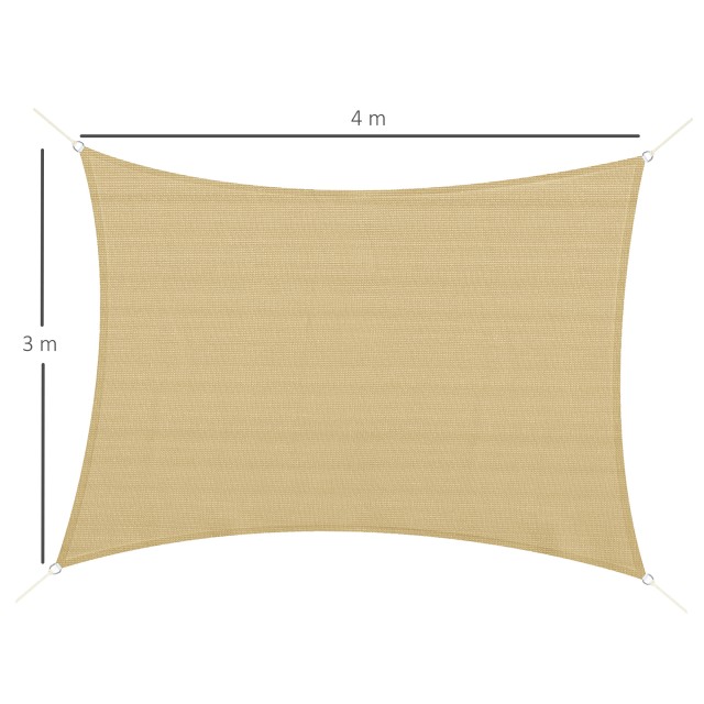 Outsunny Rectangular Shade Sail 4x3m Beige HDPE με αξεσουάρ και τσάντα ταξιδιού που περιλαμβάνονται 840-250V00BG