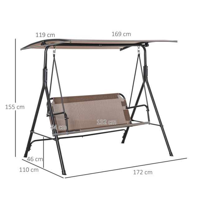 Outsunny Garden Swing Terrace 3 θέσεων με ρυθμιζόμενο μεταλλικό κουβούκλιο και Texteline 172x110x155cm, καφέ 84A-181BN