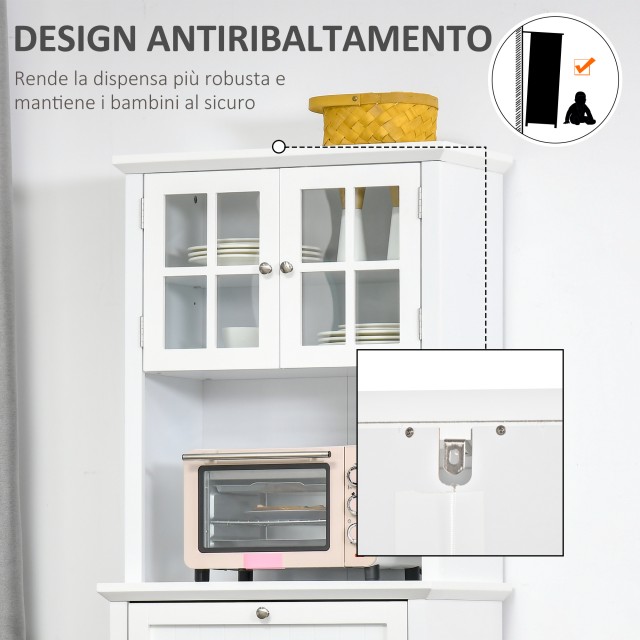 Μονάδα HOMCOM High Pantry με 2 Ντουλάπες, Ρυθμιζόμενα Ράφια και Επιφάνεια Στήριξης, σε MDF, 68,6x40x164 cm, Λευκό 835-343