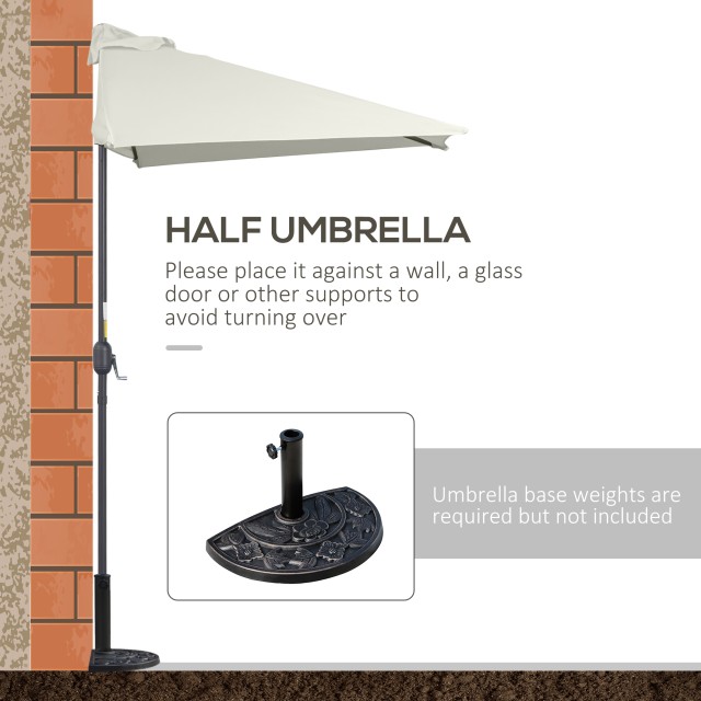 Outsunny Space-Saving Mezzaluna Wall Ombrella με άνοιγμα μανιβέλας, μπεζ 84D-074BG