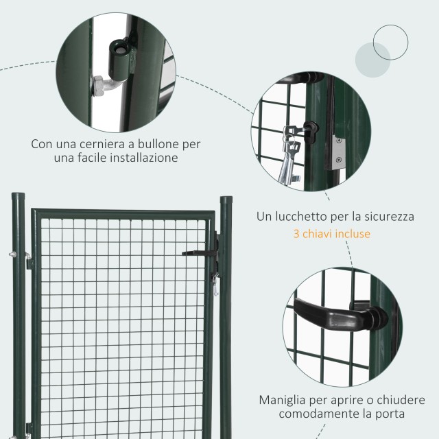 HOMCOM Steel Garden Gate with Lock and 3 Keys, 97x150cm, Green B70-056