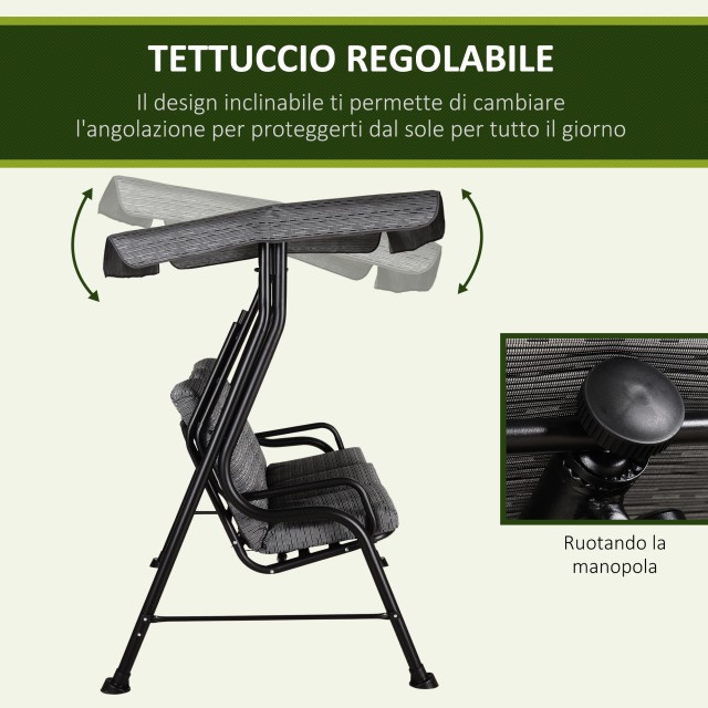 Κάθισμα Outsunny Garden Swing για 3 άτομα με ρυθμιζόμενο κουβούκλιο και μαξιλάρια, 200x120x170cm, μαύρο 84A-140BK