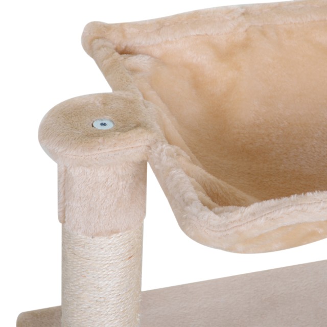 PawHut Tower for Cats max 3,6kg με αιώρα και κρεμαστή μπάλα, σε ξύλο και βελούδινο, 50x36x70 cm, μπεζ D30-215