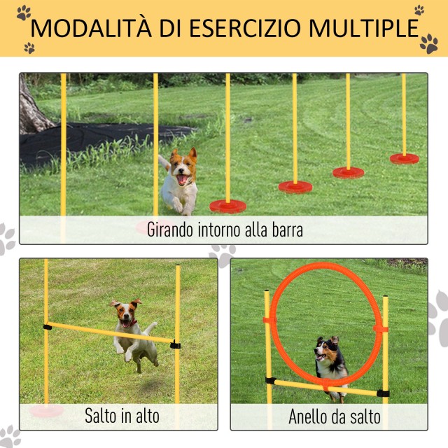 PawHut Set Agility Dog με στοιχήματα και ρυθμιζόμενο δαχτυλίδι για εκπαίδευση σκύλων D07-026