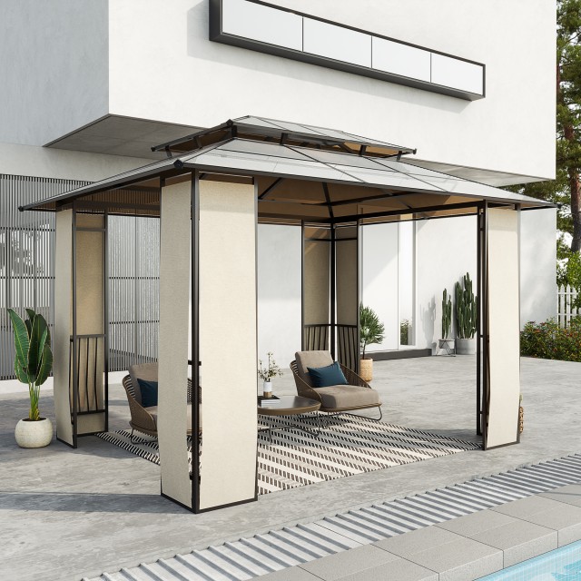 Outsunny Garden Gazebo 3,65x3m με στέγη από πολυανθρακικό 2 επιπέδω...