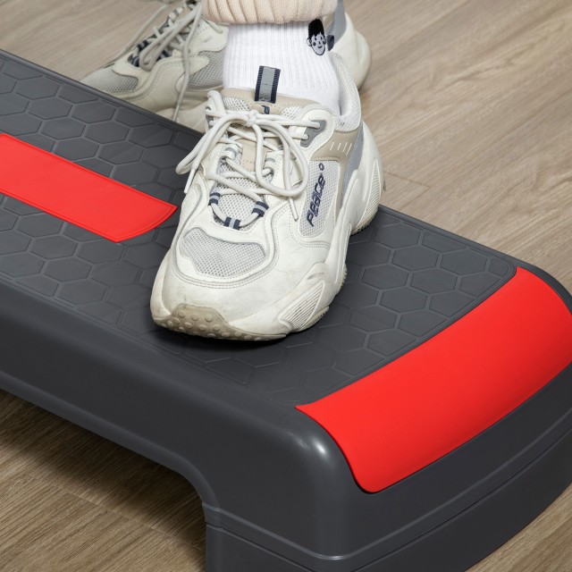 HOMCOM Step Fitness για Αερόμπικ Ρυθμιζόμενο σε 3 ύψη 10-15-20 cm σε πλαστικό, μαύρο και κόκκινο A90-298RD