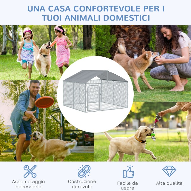 PawHut Outdoor Dog Run, Παρκοκρέβατο για κατοικίδια με αδιάβροχο κάλυμμα, 230x230x175cm D02-038V01