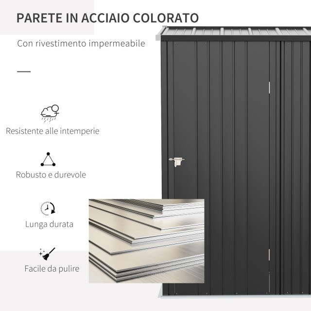 Outsunny Garden Shed Εργαλειοθήκη σε Ατσάλινο φύλλο με Κλειδαριά, 161,5x94,5x196cm, Μαύρο 845-532