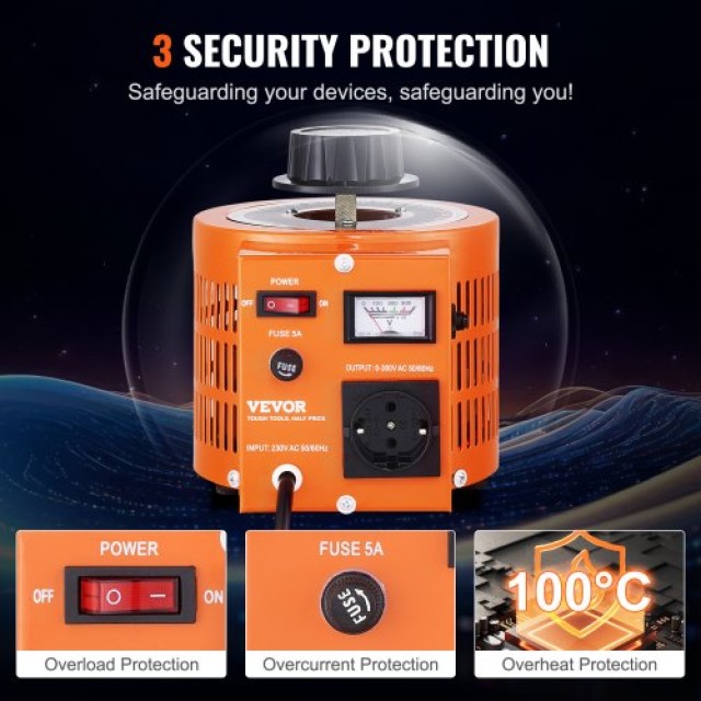 VEVOR  Μετασχηματιστής Τάσης 1000VA 3.3A 0-300V AC Ρυθμιστής CE KBBYQZZBS100WO1OAV2