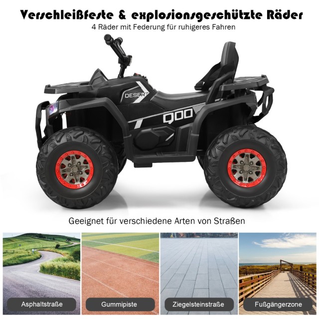 Costway Ηλεκτρικό Παιδικό ATV με LED Φώτα, Μουσική & Ιστορίες, USB & AUX, 3-8 km/h, για Παιδιά 3+ Ετών Μαύρο TY327802DE-BK+