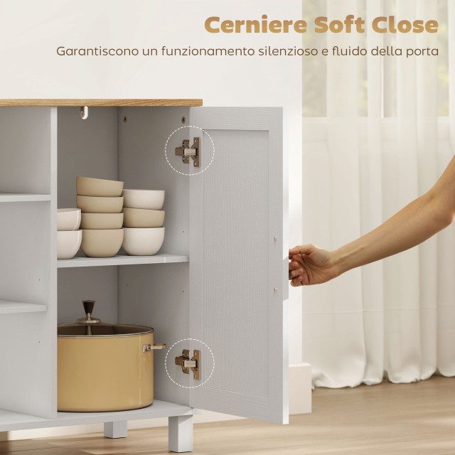 HOMCOM Κουζίνα Κρεντένζα με Αποσβεσόμενες Πόρτες, 2 Ντουλάπια και Α...