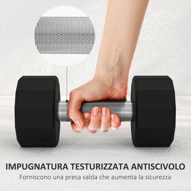 SPORTNOW Σετ 2 Αλτήρες 12 Πλευρών 8 κιλών από Μέταλλο και Καουτσούκ με Αντιολισθητική Λαβή 26x12x12 εκ Μαύρο A91-343V04BK
