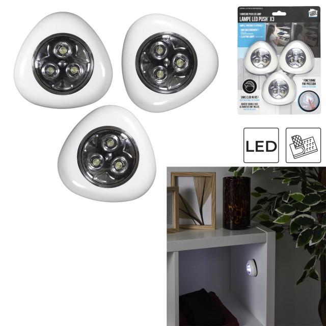 JE CHERCHE UNE IDEE Σετ 3x Λευκά Αυτοκόλλητα LED Φωτάκια Πίεσης  LT...