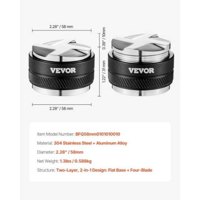 VEVOR Ρυθμιζόμενος Διανομέας Καφέ 2-σε-1 58mm για Οικιακή Χρήση Espresso BFQ58MMBXGLPNMZ0ZV0