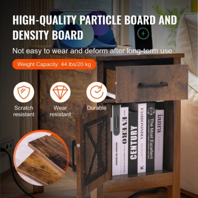 VEVOR  Αγροτικό Κομοδίνο με USB & Πρίζες, 3 Ράφια Αποθήκευσης  BSBZ...