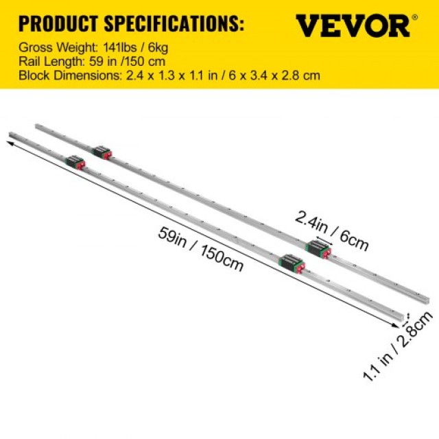 VEVOR  Οδηγός Γραμμής 15-1500mm με 4 Ρουλεμάν για CNC HSR15X1500ZXFGTZ1V0