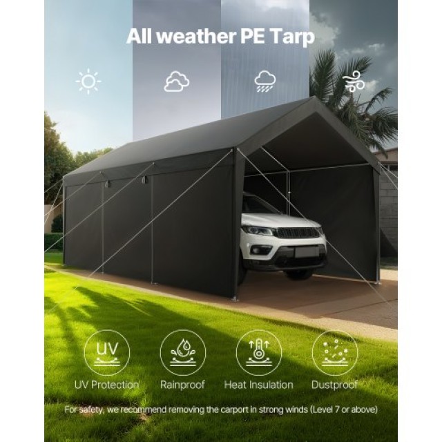 VEVOR Στέγαστρο Αυτοκινήτου 12x20FT με Πλευρικά Τοιχώματα Γκρι FBSJ...
