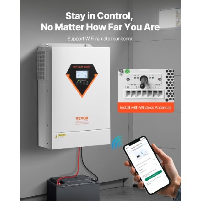VEVOR Υβριδικός Ηλιακός Αντιστροφέας 6000W 230V WIFI 120A MPPT LWGPNKYTJ23038TOPV7