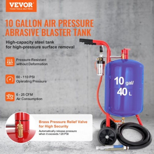 VEVOR Αμμοβολή 38L με Βαλβίδα & Ρόδες  40LPSJ00000000001V0