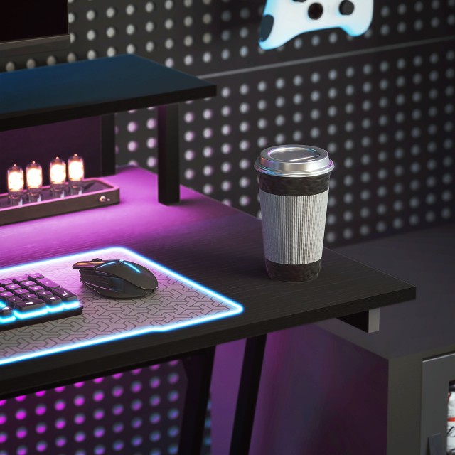 HOMCOM  Γραφείο Gaming με LED Φώτα και Υποστήριξη για Οθόνη, από Μοριοσανίδα και Ατσάλι, 100x60x88.5 εκ., Μαύρο  920-094V90BK