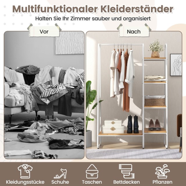 Costway Φορητή Ντουλάπα Ράφι Ρούχων με 5 Ξύλινα Ράφια 151 x 99,5 x ...