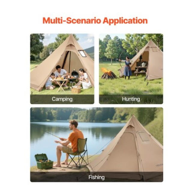 VEVOR Αδιάβροχη Φορητή Σκηνή Τύπου Τίπι με Θέση για Σόμπα για 4 Άτο...