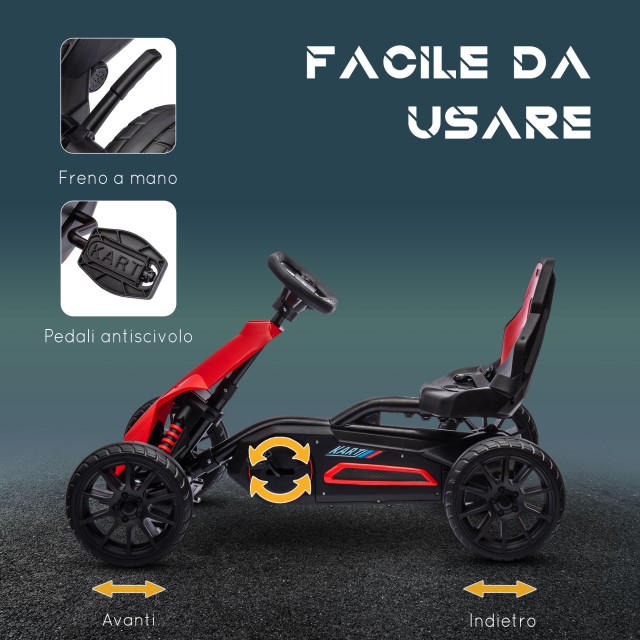 HOMCOM Pedal Go Kart για παιδιά 3-8 ετών με ρυθμιζόμενο κάθισμα και τροχούς EVA, 100x58x58,5 cm, κόκκινο μαύρο 370-286V00RD