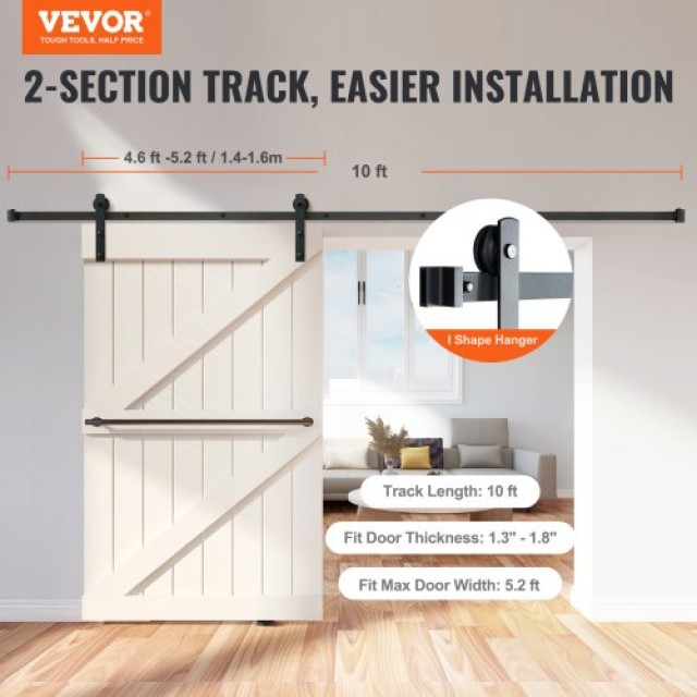 VEVOR  Σετ Συρόμενης Πόρτας 10FT, 330LBS, για Πόρτα 4.6-5.2FT, Πάχο...