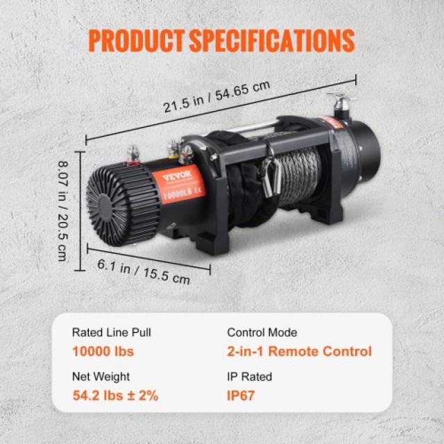 Ηλεκτρικό Βίντσι VEVOR 12V 10,000 lb με Νάιλον Σχοινί και Ασύρματο Τηλεχειριστήριο  DDHCSJPHCSYCY6JRBV9