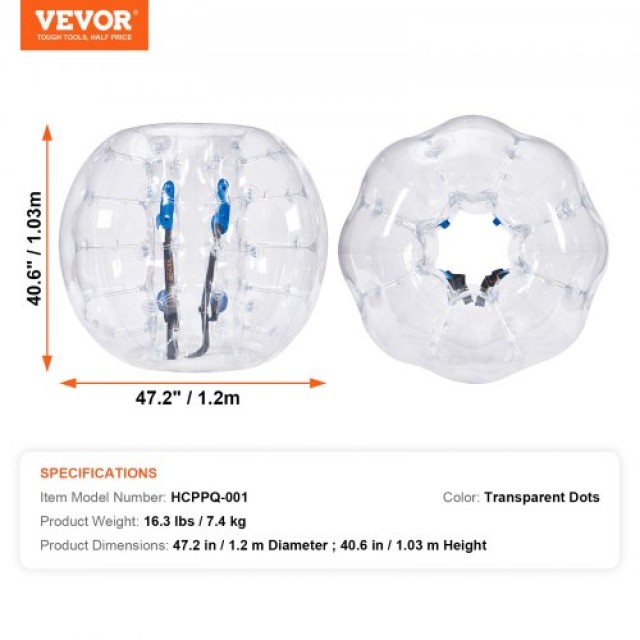 VEVOR Φουσκωτή Μπάλα Σύγκρουσης 1-Τεμάχιο, 1.2M για Έφηβους, 0.8mm PVC για Εξωτερικό Παιχνίδι  QSNKCQPPQZJ46BYX0V0