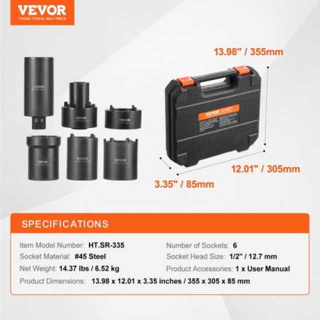 VEVOR  Σετ Εργαλείων Υποδοχής Άξονα 1/2 6 Τεμαχίων ZLMTTLGLMCX1RADHRV0