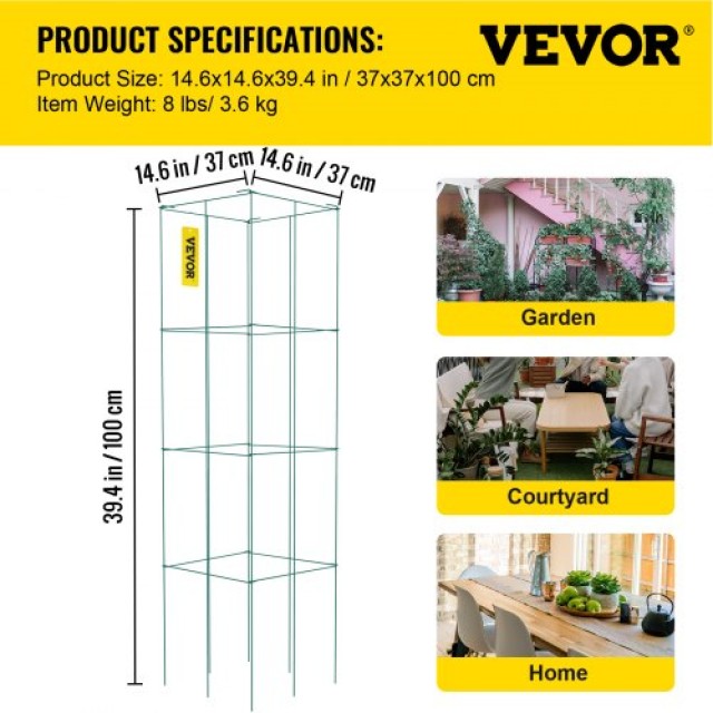 VEVOR Κλουβιά Ντομάτας 39.4, 3τμχ, Πράσινα Μεταλλικά Στηρίγματα για Φυτά  FXKZDFQ14.639TGKGV0