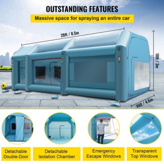 Φουσκωτή Καμπίνα Βαφής VEVOR 28x15x10FT με Φίλτρο & 2 Φυσητήρες  ZP8.5X4.6X3PQZPZHV2