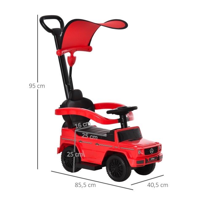 HOMCOM Παιδικό Αυτοκίνητο Mercedes με Τέντα και Λαβή, 85.5x40.5x95 εκ, Κόκκινο 370-162RD