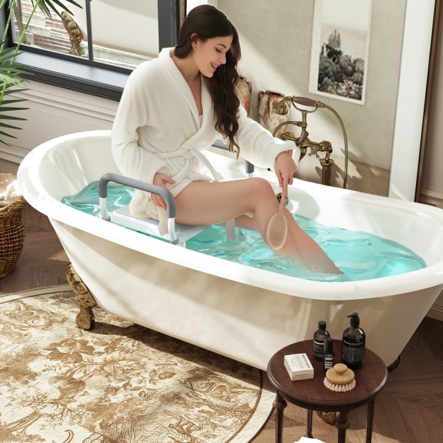 HOMCOM Ρυθμιζόμενο Σκαμπό Ντουζιέρας με Μπράτσα και Οπές Αποστράγγι...