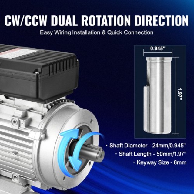 VEVOR 1.1KW Ηλεκτρικός Κινητήρας 1400RPM AC 220~240V 7.5A 1-Φάση 24mm Άξονας  TYJLIECDJ172URXJMV7