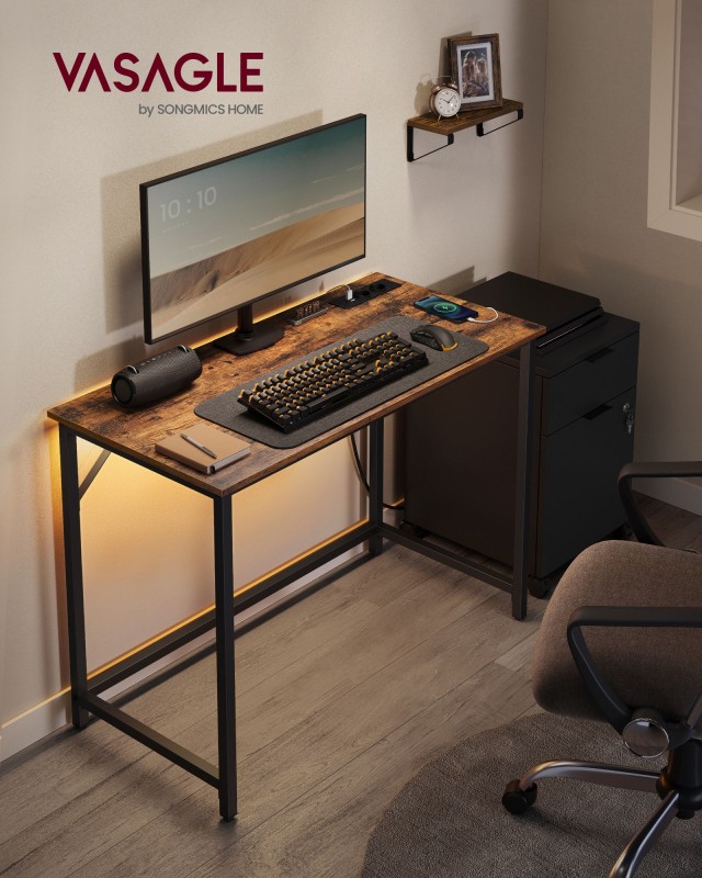 VASAGLE Γραφείο Gaming με LED Φώτα 50 x 100 x 76,cm Vintage Καφέ-Μαύρο LWD141B81