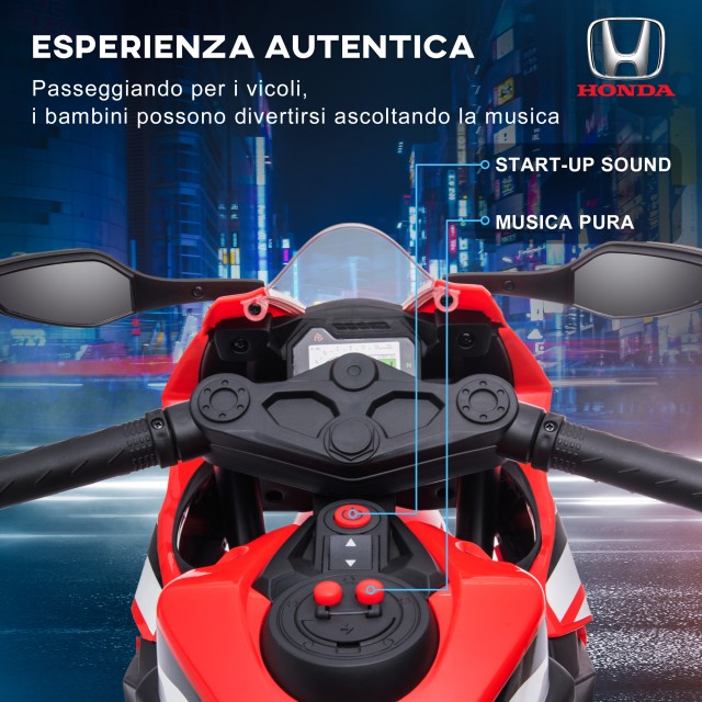 HOMCOM Ηλεκτρική Μοτοσικλέτα για Παιδιά με Άδεια HONDA Επαναφορτιζόμενη Μπαταρία 6V Ταχύτητα 3km/h Κόκκινο 370-227V90RD