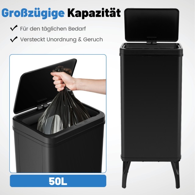 Costway  Ανοξείδωτος Κάδος Απορριμμάτων 50L με Αυτόματο Αισθητήρα Κίνησης Μαύρος 35 x 25 x 65 εκ. GY10017DK