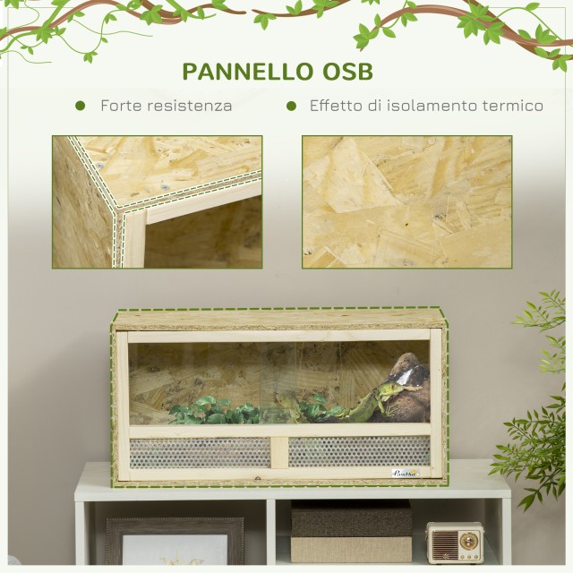 PawHut  Ξύλινο Τεράριο για Ερπετά με Συρόμενες Γυάλινες Πόρτες και Πάνελ με Δίχτυ, 60x29.5x29.5cm  D40-028V00ND