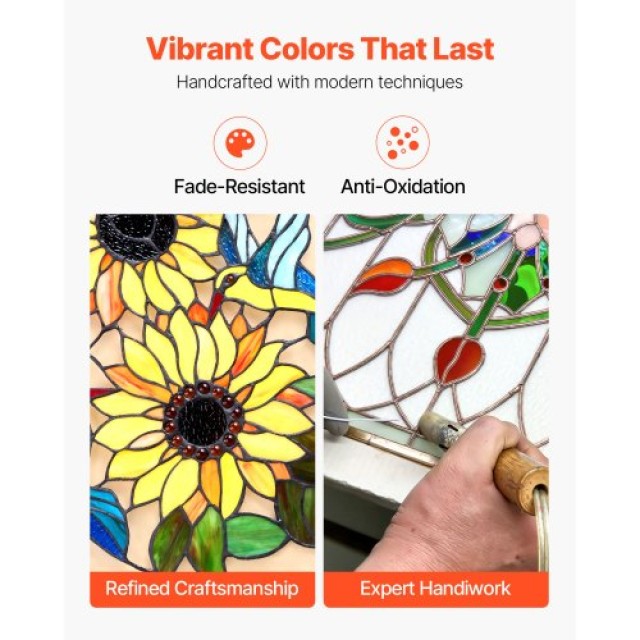 VEVOR Βιτρώ Κρεμαστό Παράθυρο Tiffany 20x20 Ίντσες με Αλυσίδα ZXFXC...