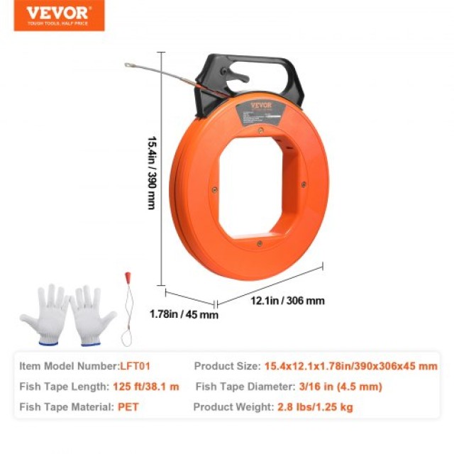 VEVOR 125 πόδια Ψαροταινία PET 3/16 ιντσών με Εργονομική Λαβή DJPYD...