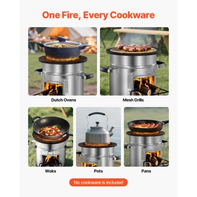 VEVOR Φορητή Ξυλόσομπα Rocket Stove με Βάση Μεταφοράς YTHJLYTBXGDMU...